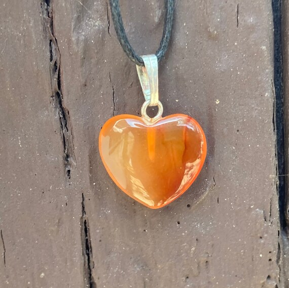 Orange Carnelian Heart Shape Carved Gemstone Pend… - image 6