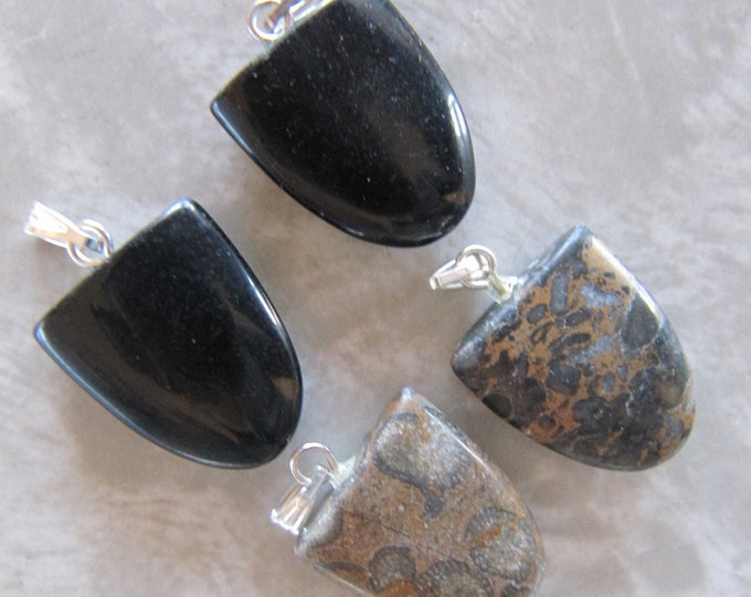 Gemstone Pendant Necklaces - Lot of 4 Polished Bullet/Tongue Shape Pendants, semi-precious natural stone jewelry, charms, crystals, beads