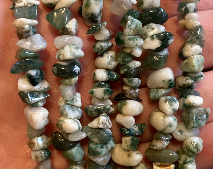 Tree Agate Gemstone Chip Strand 32" Full Strand Beads, Tumble Polished Crystal Gemstone Chip Necklaces, Drilled Pebble Small Chips