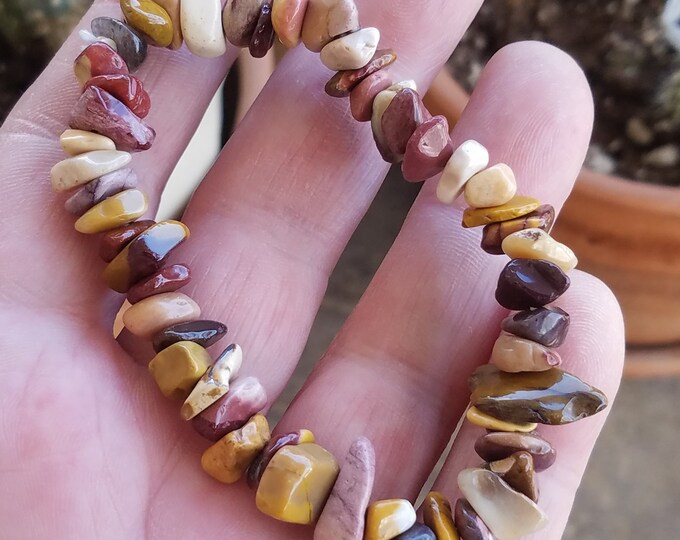 Mookaite 6" Drilled Gemstone Chip Beads, Drilled Chips Stretch Bracelet, Six Inch Tumble Polished Mookaite Gemstone Chip Beads, Small