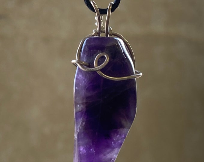 Polished Point Amethyst Crystal Pendant, Handcrafted Wire Wrapped .925 Sterling Silver Gemstone Necklace, February Birthstone, Purple Stone