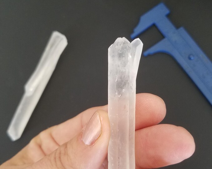 Rare Singing Quartz Crystal Wand, Double Terminated Quartz Point, 3+" Long Thin Unpolished Crystal, Natural Clear Quantum Companion Quartz