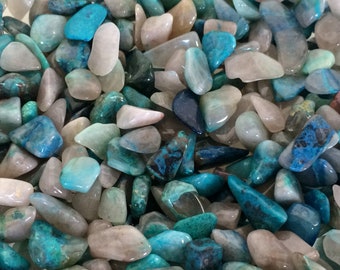 Chrysocolla  Small Gemstone Pebbles lot of 100 tiny undrilled blue-green gemstone chips stone trees, candles, crystal grid, charms, orgone
