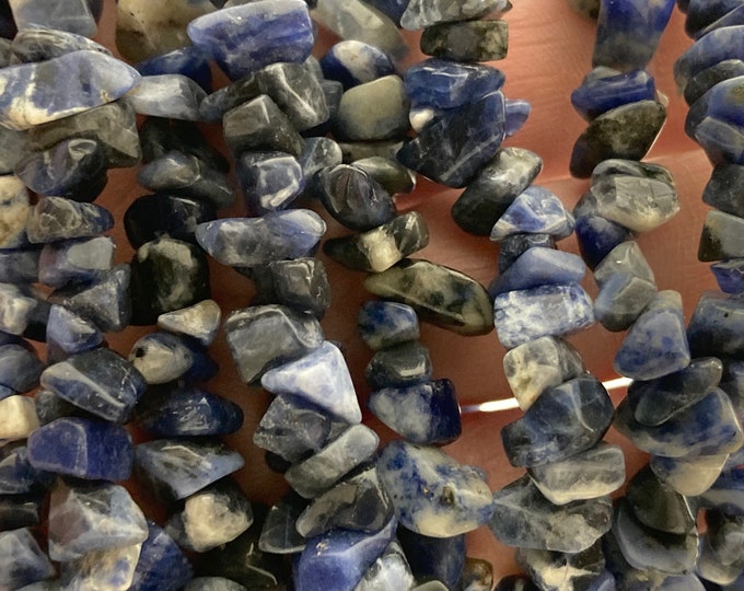 Sodalite Blue Gemstone Chip Strand 32" Full Strand Beads, Tumble Polished Crystal Gemstone Chip Necklaces, Drilled Pebble Small Chips