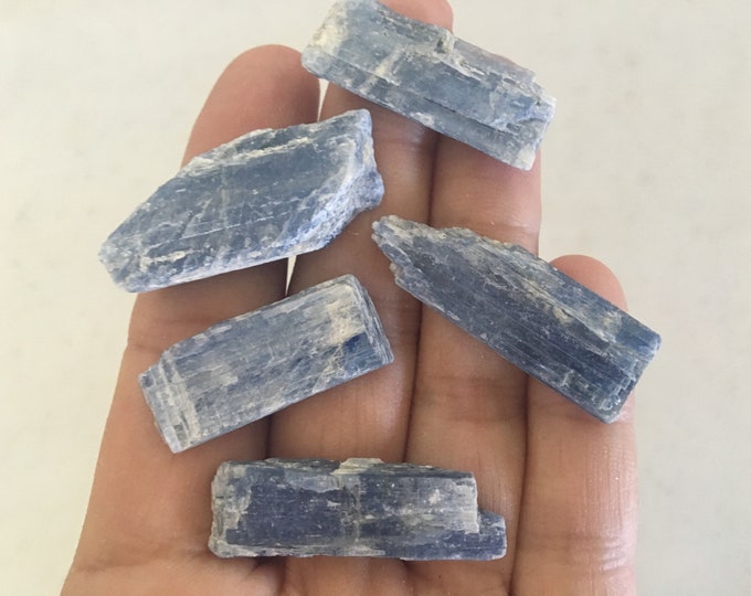 Lot of 5 Small Blue Kyanite Crystals, Natural Unpolished Kyanite Blades, Blue Kyanite Gemstone Specimens, Chakra Clearing, Empath Healing