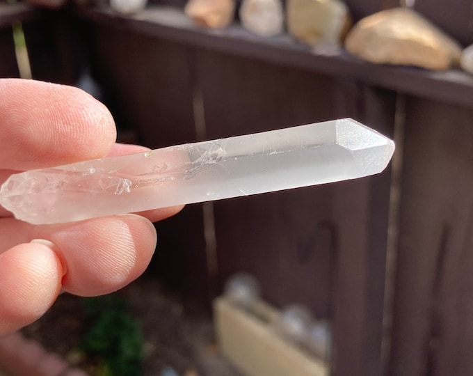 Rare Singing Quartz Crystal Wand, Extra Clear Quartz Point, 3" Long Thin Unpolished Crystal, Natural Clear Quartz Wand Crystal Point