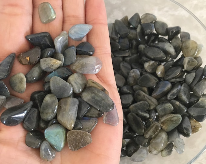 Labradorite - Lot of 30 Tumbled Stones Small 8-20mm Labradorite  (Spectrolite) pebbles for crystal grids, orgonite, candles, elixirs, more