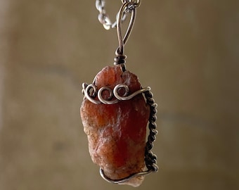 Sunstone Nugget Gemstone Pendant Handcrafted Wire Wrapped Necklace .925 Sterling Silver, Natural Sunstone Pendant