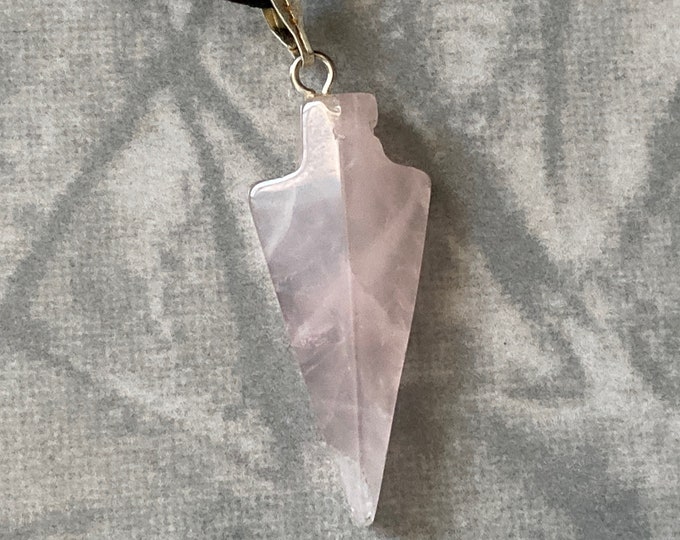 Rose Quartz Arrowhead Pendant, Pink Quartz Stylized Arrowhead Pendant, Adjustable Cord, Arrowhead Rose Quartz Pendant