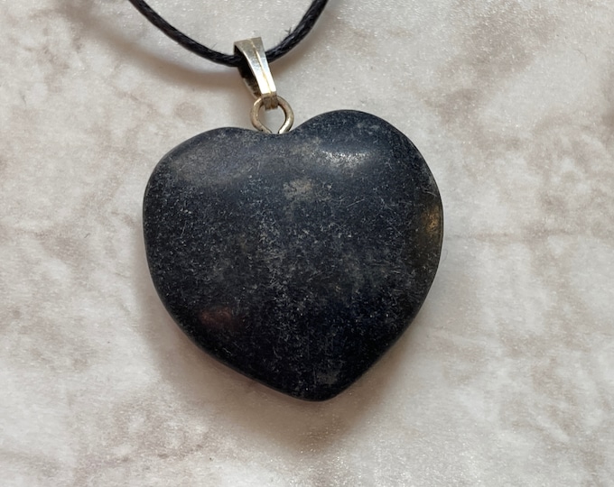 Black Onyx Heart Pendant, Black Onyx Heart Shape Necklace, Black Stone Heart Charm, Natural Black Crystal Jewelry, 16" Goldstone Chain