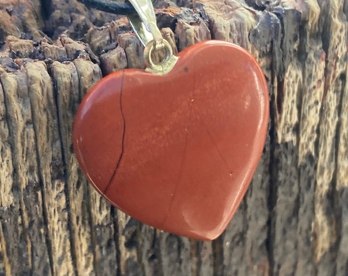 Red Jasper Heart Necklace, Jasper Gemstone Heart Pendant, Natural Gemstone Crystal Jewelry, Red Jasper Heart Charm Bead Your Choice of Cord