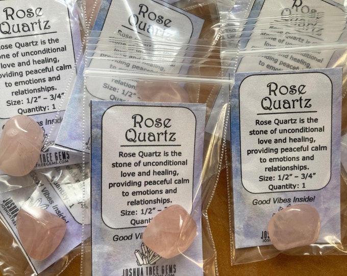 Rose Quartz Tumbled Stone Medium One (1), Pink Quartz Lot of 1 with spiritual property card, Polished Pink Rose Quartz pocket size