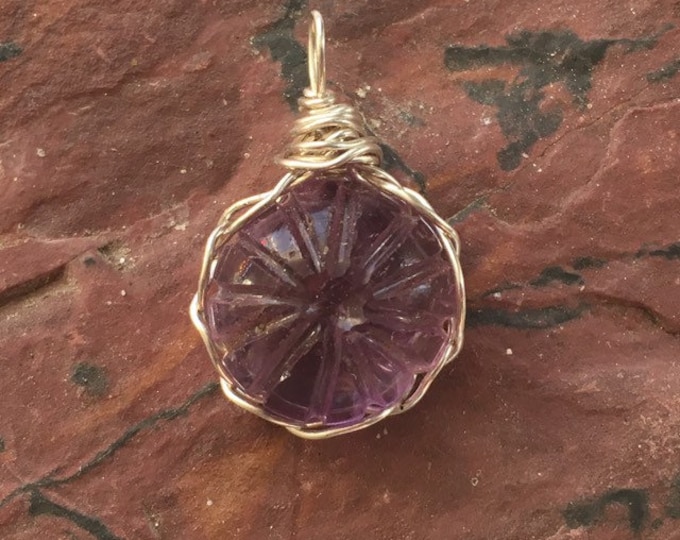 Amethyst Round Hi Dome Gemstone Pendant, .925 Sterling Silver Handmade Wire Wrapped Necklace, Polished Cabochon, Reiki Chakra Healing Stone