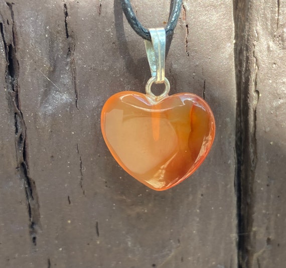 Orange Carnelian Heart Shape Carved Gemstone Pend… - image 2