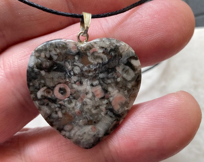 Leopard Jasper Heart Pendant, Leopardskin Jasper Gemstone Heart Shape Necklace, Natural Jasper Jewelry, Heart Charm