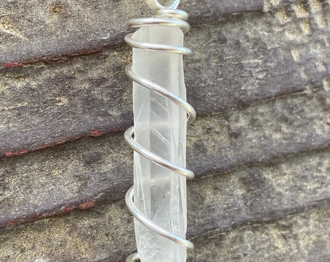 Empath Quartz Crystal and .925 Sterling Silver Spiral Wire Wrap, Pendant, Wire Wrapped Crystal Necklace, Quartz Point Pendant, Handcrafted