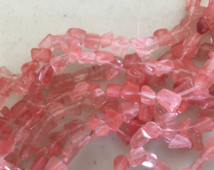 Strawberry Quartz Gemstone Chip Strands, Pink Quartz Beads 16" Full Strand, Drilled Chip Necklace Polished Strawberry Quartz crystal pieces