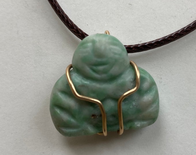 Jade Budda Carved Gemstone Pendant, Handcrafted Copper Wire Wrapped Necklace, Handmade Jewelry