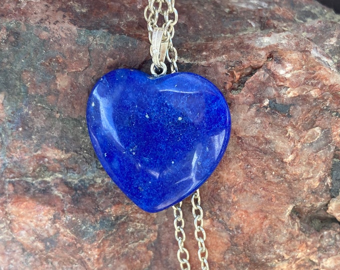Blue Howlite Heart Necklace, Blue Heart Gemstone Pendant, Heart Shape Pendant Crystal Necklace, Howlite Heart Charm on Silver Tone Chain
