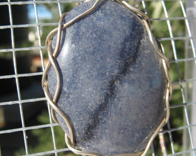 Blue Dumortiertite Gemstone Pendant, .925 Sterling Silver Handmade Braided Wire Wrap Necklace, Reiki Chakra Healing Stone