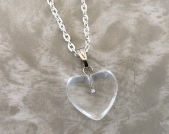 Sterling Silver OR Gold Plated Chain Shimmery Large Puff AB Glass Heart Necklace Sterling Silver OR Gold Plated Chain Shimmery Large Puff AB Glass Heart Necklace