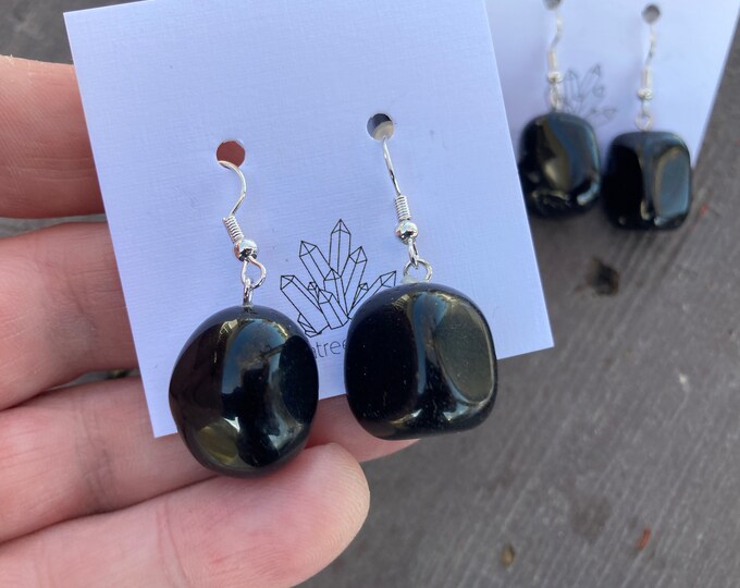 Black Onyx Handcrafted Polished Nugget Drop Earring, Handmade Jewelry