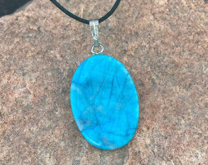 Blue Oval Dyed Turquoise Howlite Cabochon Pendant, Dyed Blue Howlite Turquoise Oval Cabochon Pendant