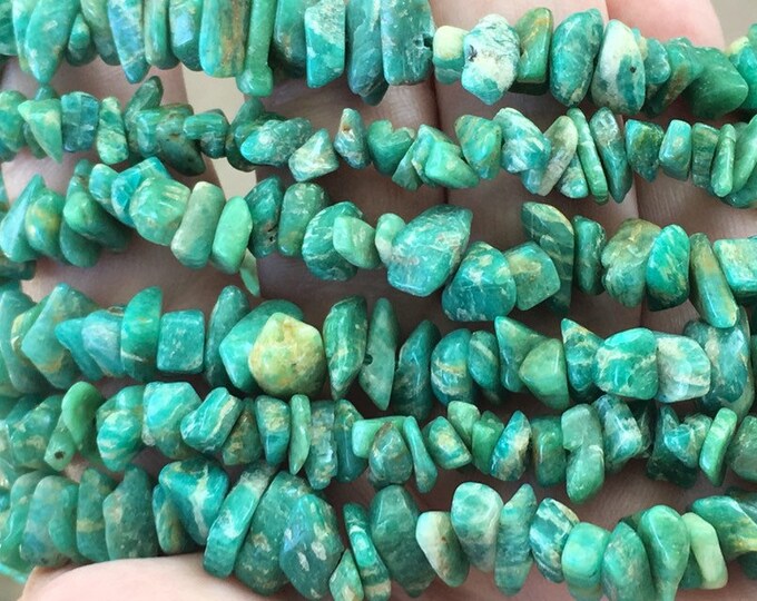 Amazonite Gemstone Chip Strand 32" Full Strand Beads, Tumble Polished Crystal Gemstone Chip Necklaces, Drilled Pebble Small Chips