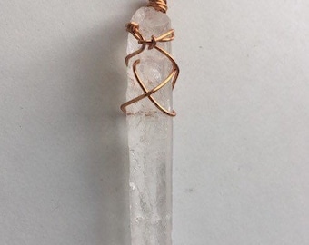 Empath Quartz Crystal Copper Wire Pendant, Handmade Jewelry, Raw Quartz Crystal Wrapped Necklace
