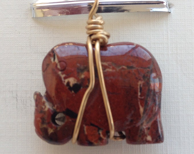 Elephant Shape Red Jasper Pendant 14k Gold Filled Wire Wrapped Gemstone Jewelry, Necklace