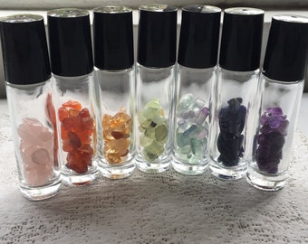 Gemstone Roller Bottles, 10ml Bottle Applicators w/ Crystals for Essential Oils, Aromatherapy, Elixirs, Gemstone Infusions, Crystal Healing