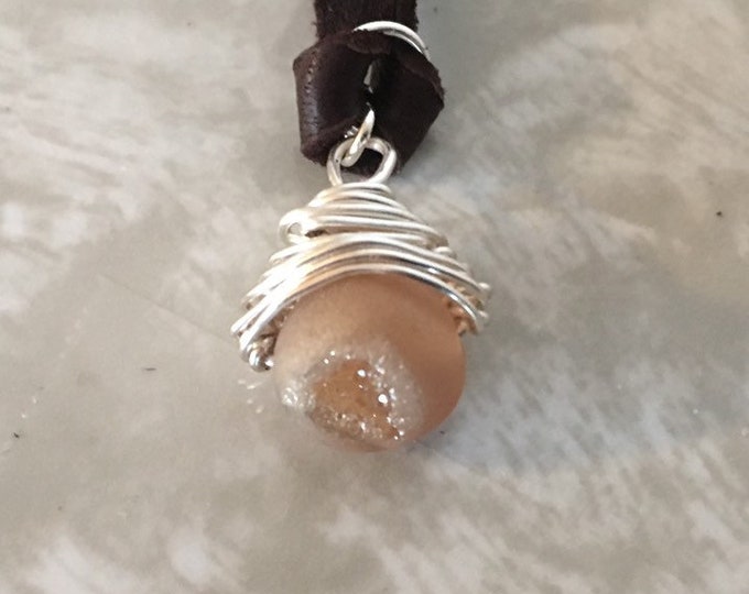 Frosted Agate Silver Plated Wire Pendant, Handmade Jewelry, Agate Wrapped Necklace