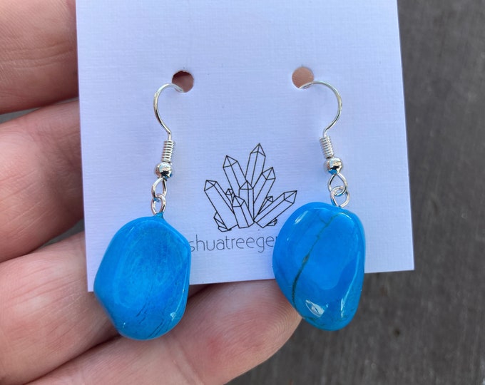 Turquoise Howlite Handcrafted Polished Nugget Drop Earring, Handmade Jewelry