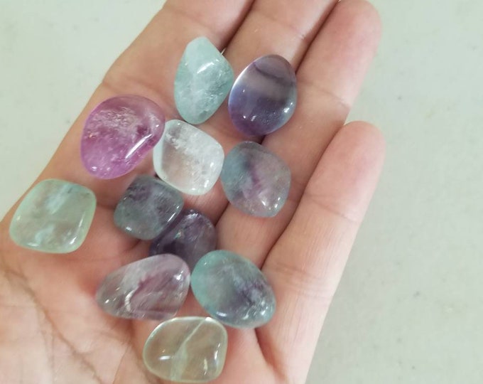 Rainbow Fluorite Small Lot of 10 Tumbled Gemstones, polished fluorite crystals for crystal grids, mojo or medicine bags