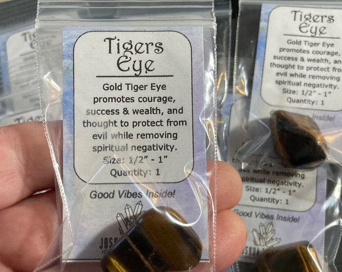 Medium Gold Tiger Eye tumbled stone lot of one (1), Tiger Eye / cat's eye with spirit property card, 1/2"-1" size pocket piece, crystals