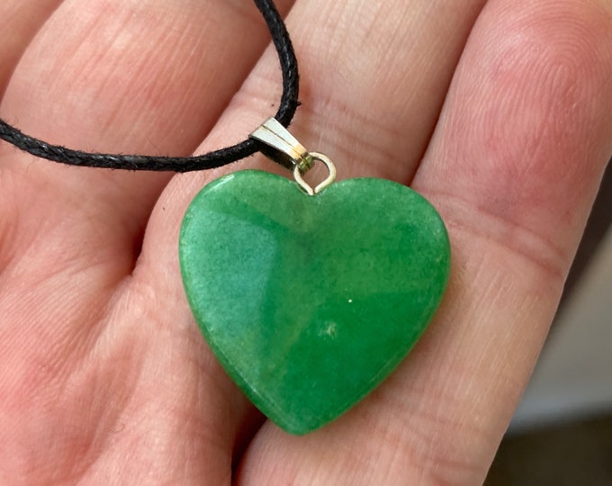 Green Aventurine Heart Pendant, Green Aventurine Polished Stone Heart Necklace