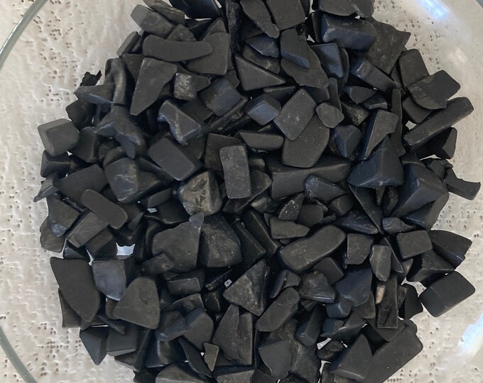 Shungite Gemstone Smaller Pebbles, lot of 100 small undrilled semi-tumbled stone chips for gem trees, candles, crystal grid, orgone, elixirs