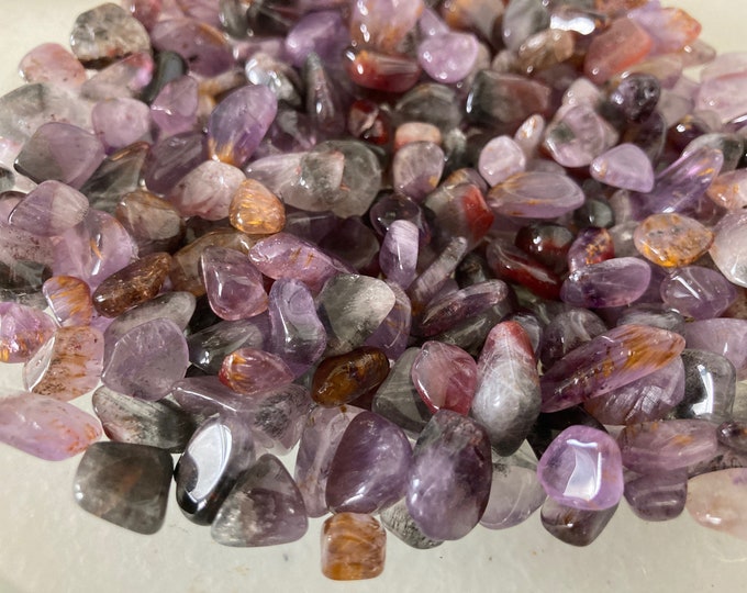 Super 7 Amethyst Gemstone Pebbles, lot of 30 tiny tumble polished undrilled stone chips for crystal grids, orgonite, chakras, Melody stone