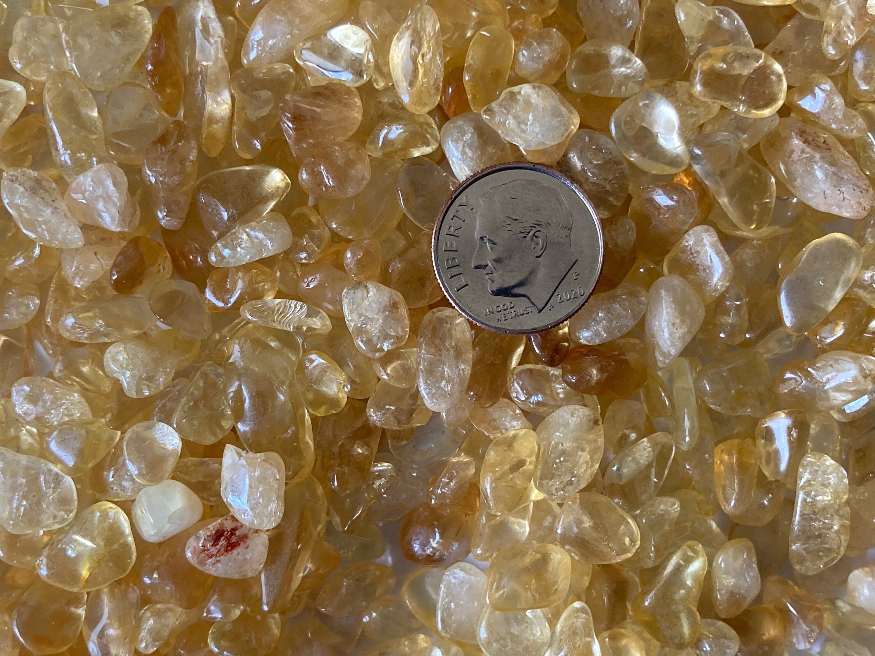 Yellow Citrine Gemstone Pebbles, lot of 100 tiny tumble polished ston…