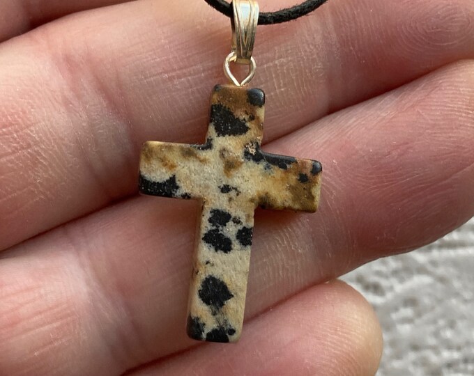 Dalmatian Stone Gemstone Carved Cross Pendant, Dalmatian Stone Cross Pendant, Dalmatian Stone Gemstone Cross Pendant Charm