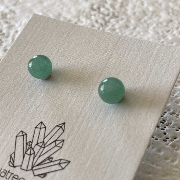 Aventurine post earrings, 6mm gemstone ball stud earring pair, surgical steel ear post w/ silicone earring back, crystal jewelry