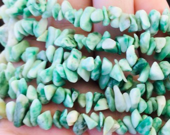 Jadeite Gemstone Chip Strand 32" Full Strand Beads, Tumble Polished Crystal Gemstone Chip Necklaces, Drilled Pebble Small Chips