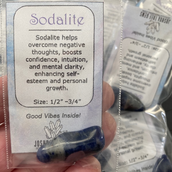 Blue Sodalite Small Tumbled Stone, Spirit Property Card, Natural Gemstone Specimen Tumble Polished Sodalite, Crystal Grid, pocket piece,