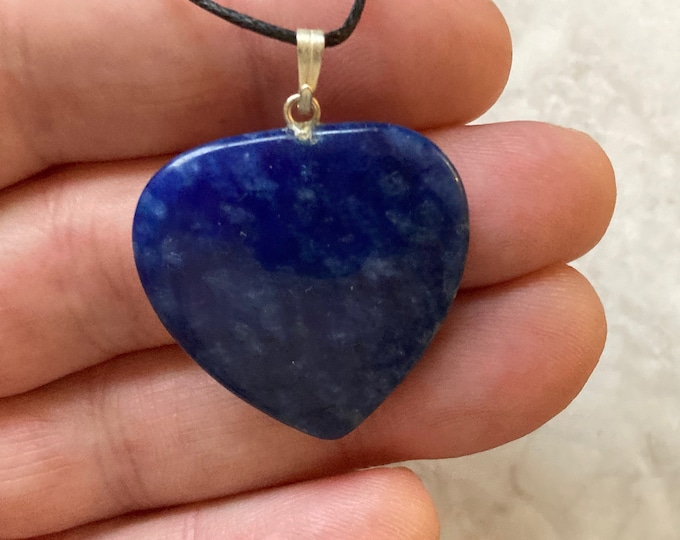 Blue Howlite Heart Necklace, Blue Heart Gemstone Pendant, Heart Shape Pendant Crystal Necklace, Howlite Heart Charm on Adjustable Cord