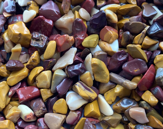 Mookaite Jasper Gemstone Pebbles, lot of 100 tiny undrilled polished loose stone chips for gem trees, elixirs, Mookaite Jasper, Mixed Color