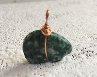 Bear Shaped Tree Agate Pendant, Copper Wire Wrapped Pendant, Handmade Jewelry