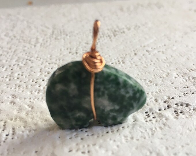 Bear Shaped Tree Agate Pendant, Copper Wire Wrapped Pendant, Handmade Jewelry