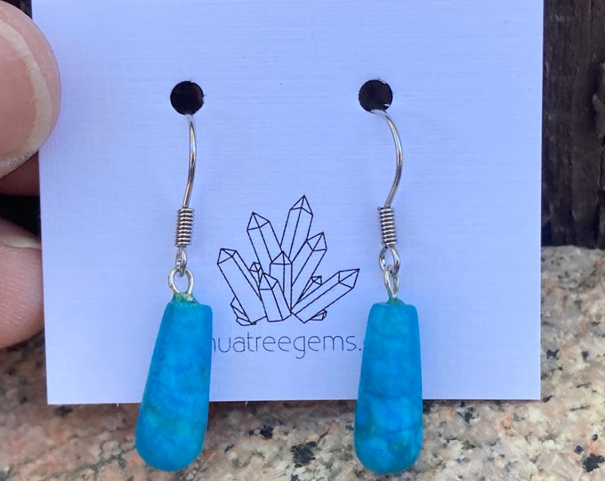Handcrafted Polished Turquoise Howlite Drop Earring, Hook Style Earrings, Handmade Jewelry, Surgical Steel Earwires
