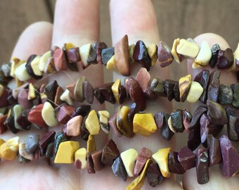 Mookaite Gemstone Chip Strand 32" Full Strand Beads, Tumble Polished Crystal Gemstone Chip Necklaces, Drilled Pebble Small Chips
