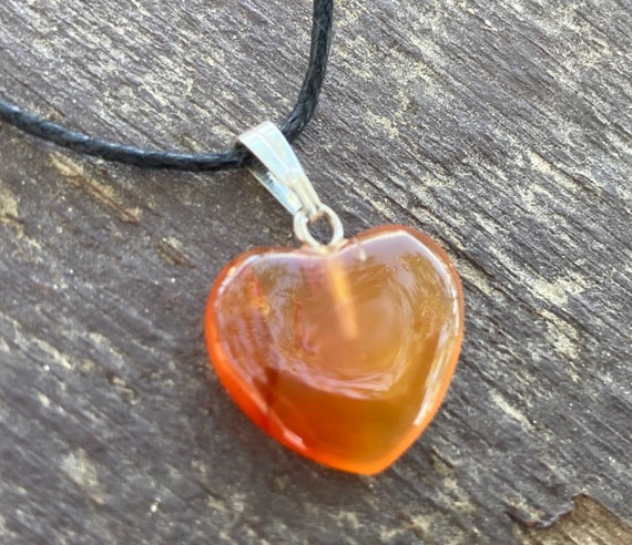 Orange Carnelian Heart Shape Carved Gemstone Pend… - image 1